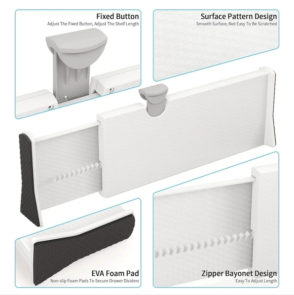 Drawer Dividers Organizer 4" High Expandable White 6 Pack Bedroom Bath Closet - Picture 6 of 7